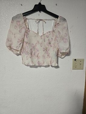 H&M Cream Crop Top with Pink Floral Print